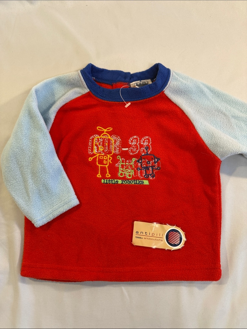 BUM Equipment NWT Red Fleece Long Sleeve Top with Light Blue Raglan Sleeves